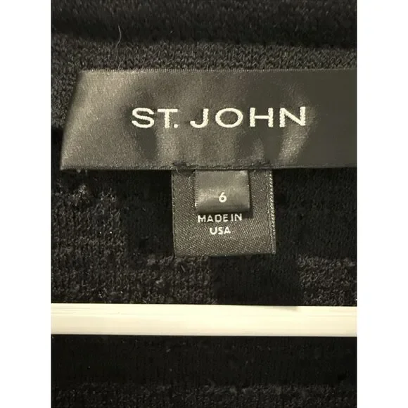 St.John Textured Black Tweed Blazer With Ruffled Floral Size 6